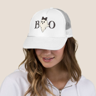Cute Halloween Trucker Hat – "Boo" Ghost with Bow