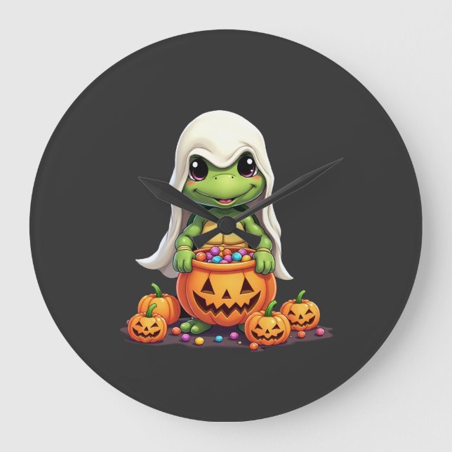 Cute Halloween Turtle Ghost with Candy (1) Large Clock (Front)
