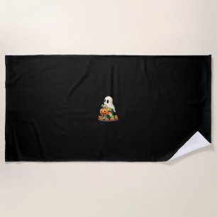 Cute Halloween Turtle Ghost with Candy (2) Beach Towel
