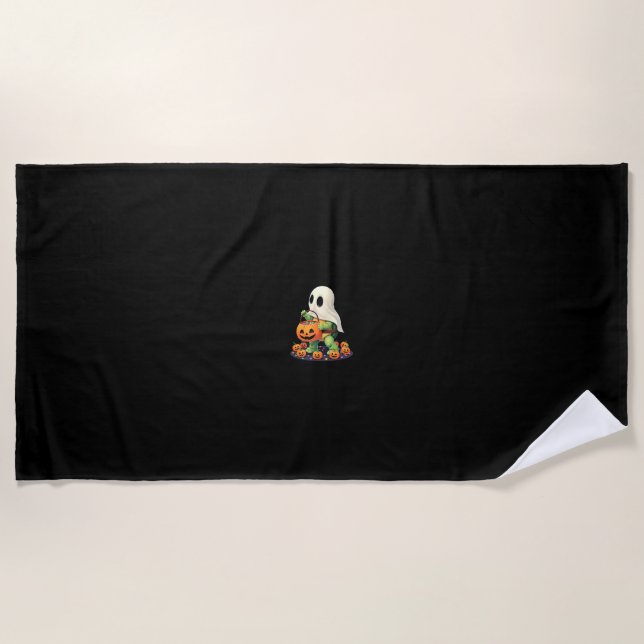 Cute Halloween Turtle Ghost with Candy (2) Beach Towel (Front)