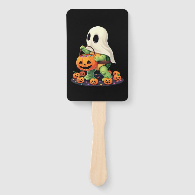 Cute Halloween Turtle Ghost with Candy (2) Hand Fan (Front)