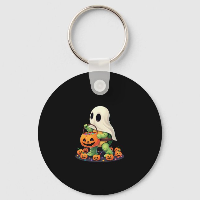 Cute Halloween Turtle Ghost with Candy (2) Key Ring (Front)