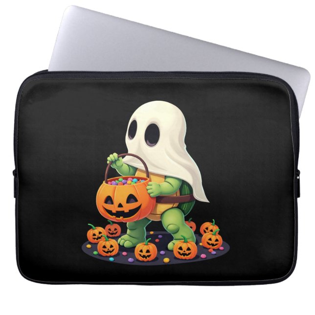 Cute Halloween Turtle Ghost with Candy (2) Laptop Sleeve (Front)