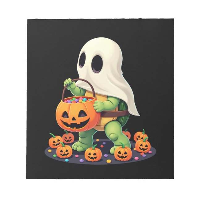 Cute Halloween Turtle Ghost with Candy (2) Notepad (Front)