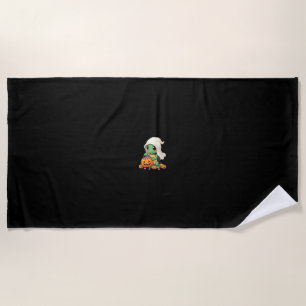 Cute Halloween Turtle Ghost with Candy (3) Beach Towel