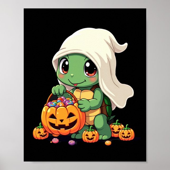 Cute Halloween Turtle Ghost with Candy (3) Poster (Front)