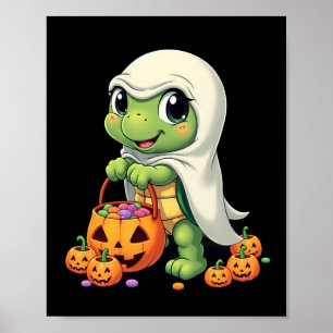 Cute Halloween Turtle Ghost with Candy (4) Poster
