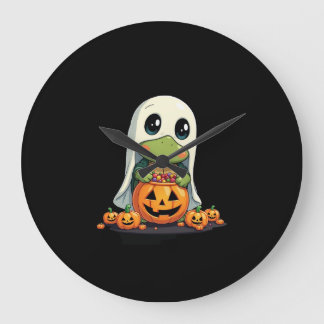 Cute Halloween Turtle Ghost with Candy (5) Large Clock