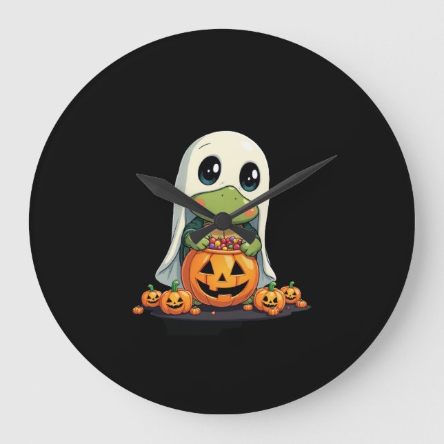 Cute Halloween Turtle Ghost with Candy (5) Large Clock (Front)