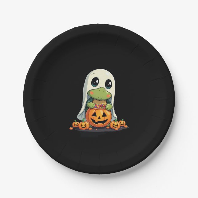 Cute Halloween Turtle Ghost with Candy (5) Paper Plate (Front)