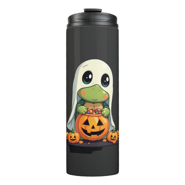 Cute Halloween Turtle Ghost with Candy (5) Thermal Tumbler (Front)