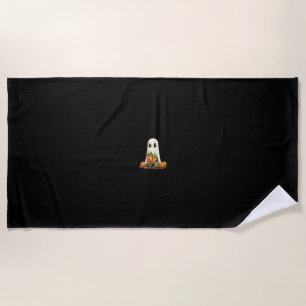 Cute Halloween Turtle Ghost with Candy (6) Beach Towel