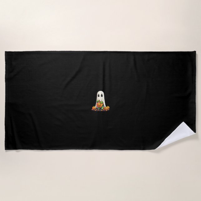 Cute Halloween Turtle Ghost with Candy (6) Beach Towel (Front)