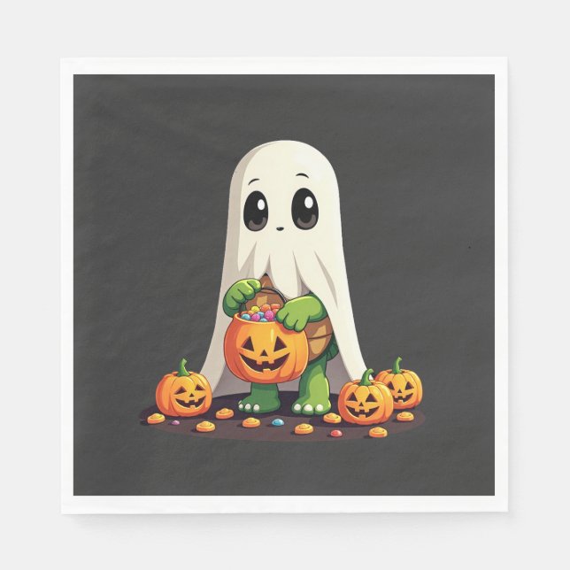 Cute Halloween Turtle Ghost with Candy (6) Napkin (Front)