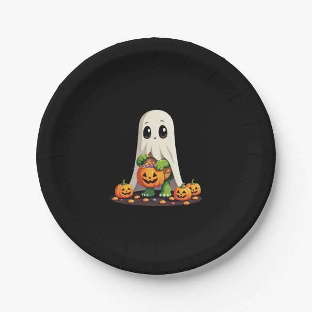 Cute Halloween Turtle Ghost with Candy (6) Paper Plate (Front)