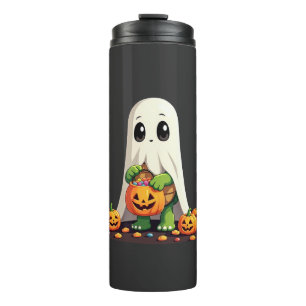 Cute Halloween Turtle Ghost with Candy (6) Thermal Tumbler