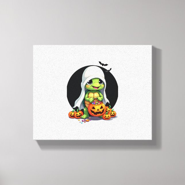 Cute Halloween Turtle Ghost with Candy (7) Canvas Print (Front)