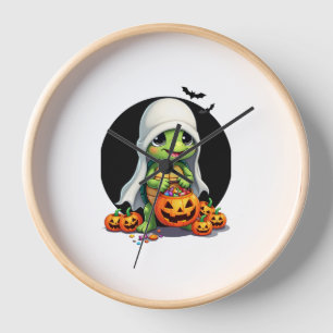 Cute Halloween Turtle Ghost with Candy (7) Clock