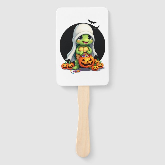 Cute Halloween Turtle Ghost with Candy (7) Hand Fan (Front)