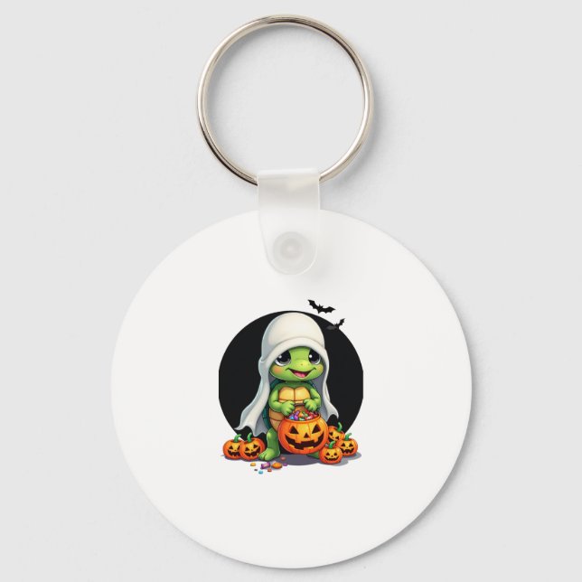 Cute Halloween Turtle Ghost with Candy (7) Key Ring (Front)
