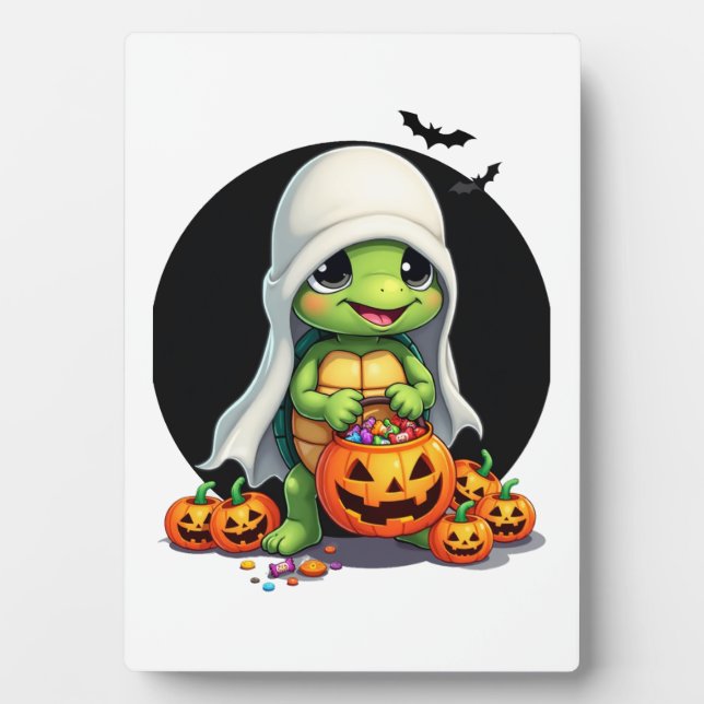 Cute Halloween Turtle Ghost with Candy (7) Plaque (Front)