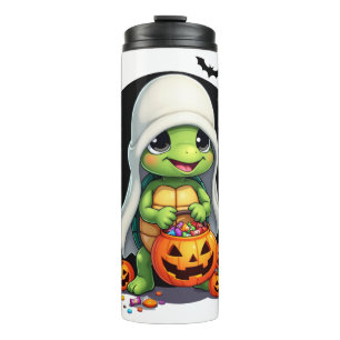 Cute Halloween Turtle Ghost with Candy (7) Thermal Tumbler