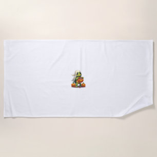 Cute Halloween Turtle Ghost with Candy (8) Beach Towel