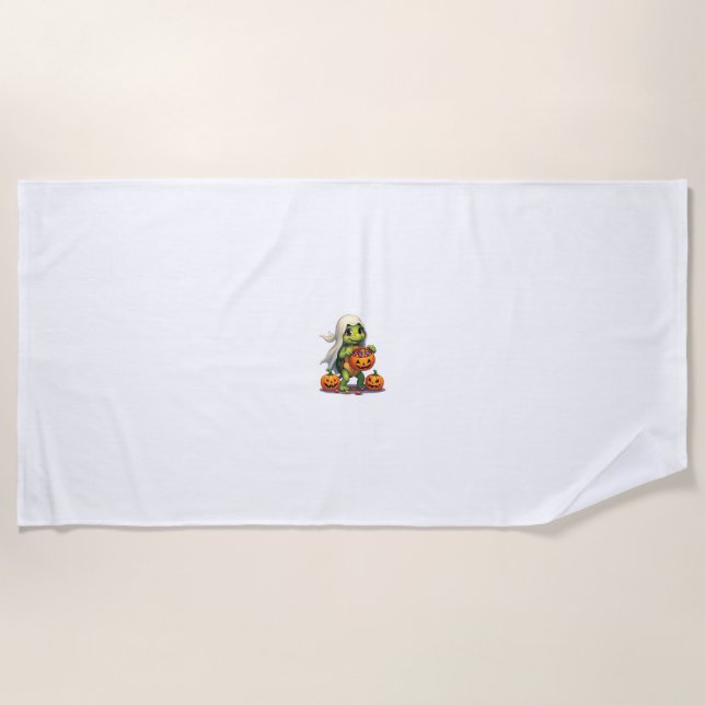 Cute Halloween Turtle Ghost with Candy (8) Beach Towel (Front)