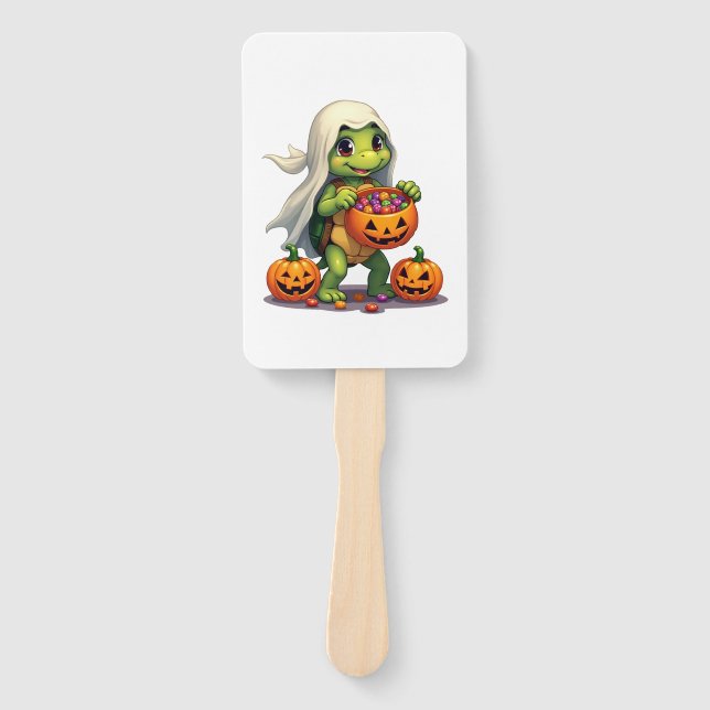 Cute Halloween Turtle Ghost with Candy (8) Hand Fan (Front)
