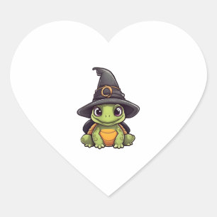 Cute Halloween turtle with a witch hat. Copy Heart Sticker
