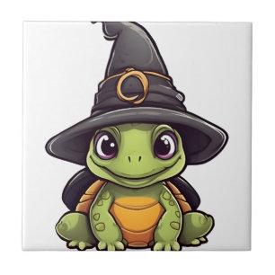 Cute Halloween turtle with a witch hat. Copy Tile