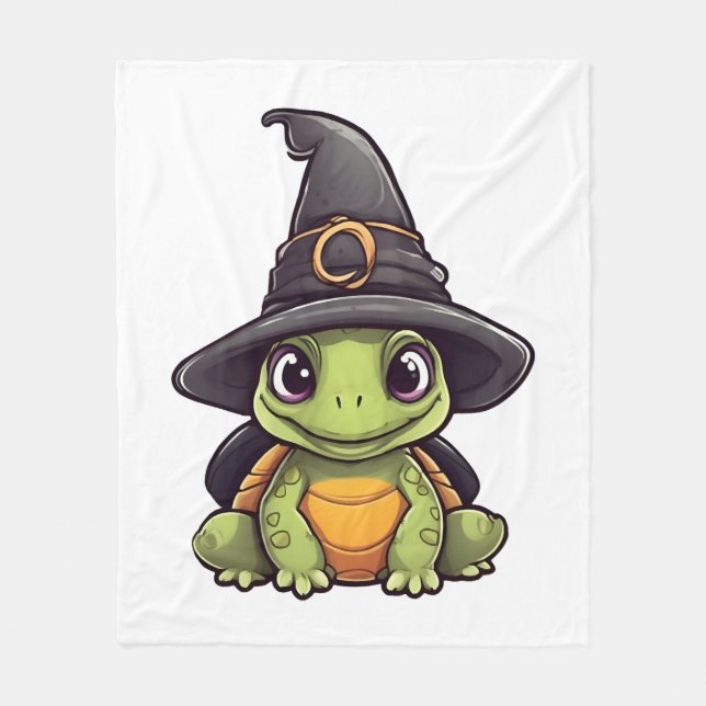 Cute Halloween turtle with a witch hat.  Fleece Blanket (Front)