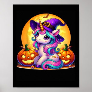Cute Halloween Unicorn Witch Pumpkin Girls Women S Poster