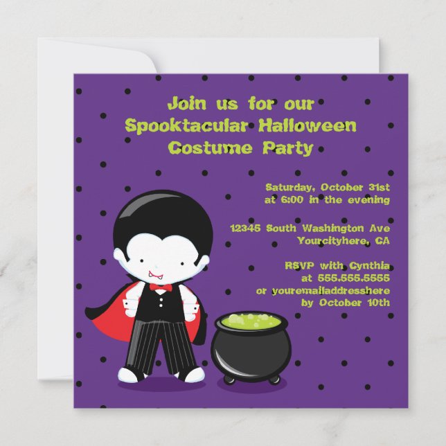 Cute Halloween vampire costume party invitation (Front)