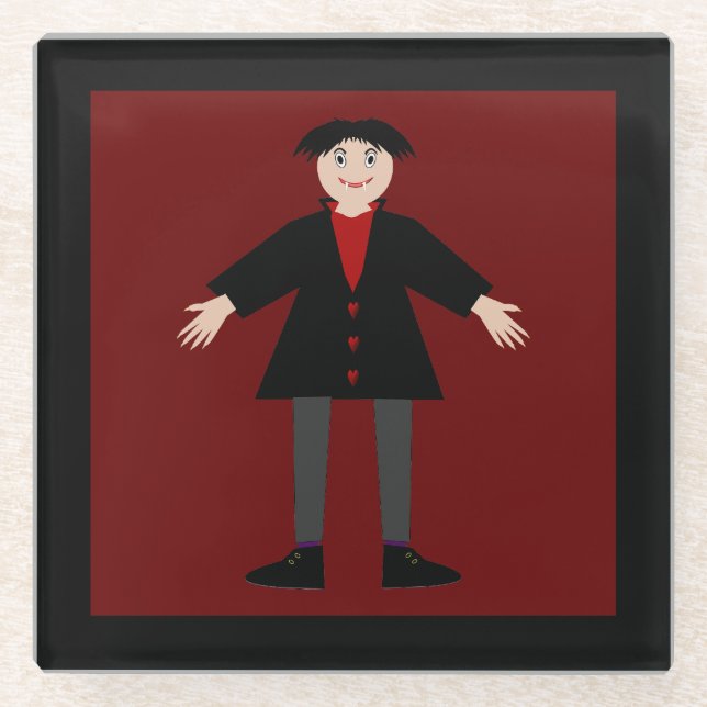 Cute Halloween Vampire Glass Coaster (Front)