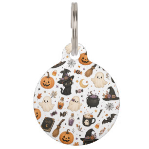 Cute Halloween Watercolor Pattern with Black Cats Pet Tag