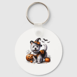 Cute Halloween Westie Tee West Terrier Dog Design Key Ring