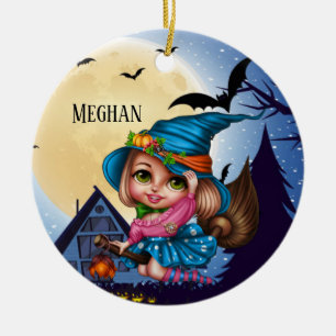 cute Halloween witch add name Ceramic Tree Decoration