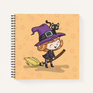 Cute Halloween Witch and Cat Notebook