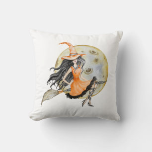 Cute Halloween Witch and Moon Cushion