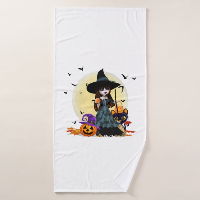 Cute Halloween Witch Bath Towel (Bath Towel)