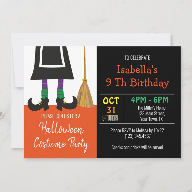 Cute Halloween Witch Birthday Invitation (Front)