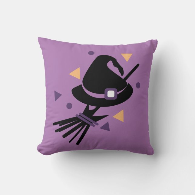 Cute Halloween Witch Broom Confetti Cushion (Front)