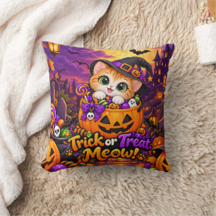 Cute Halloween Witch Cat 16 Inch Polyester Throw P Cushion