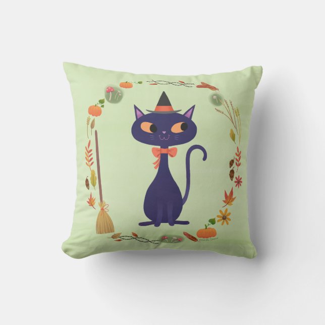 Cute Halloween Witch Cat  Cushion (Front)