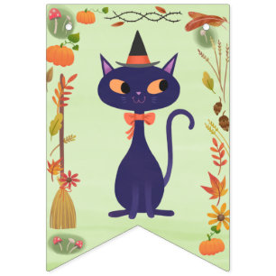 Cute Halloween Witch Cat Green Bunting