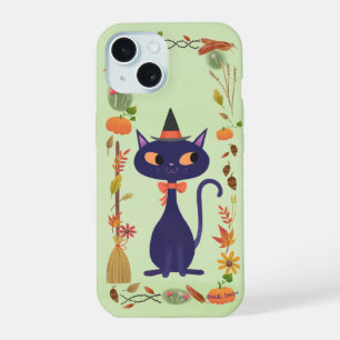 Cute Halloween Witch Cat iPhone 15 Case