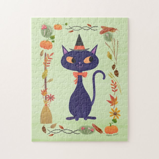 Cute Halloween Witch Cat Jigsaw Puzzle (Vertical)