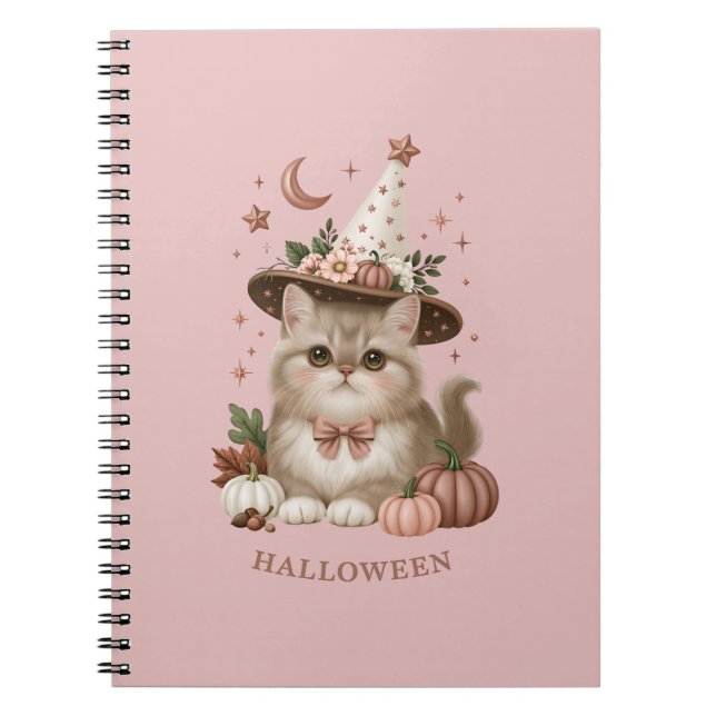 Cute Halloween Witch Cat Pumpkin Notebook (Front)