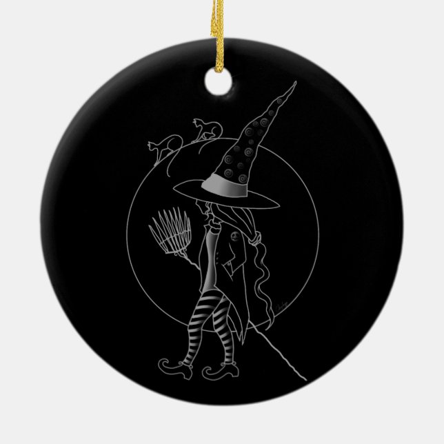 Cute Halloween Witch Ceramic Tree Decoration (Back)